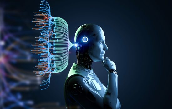 Automation data analytic with 3d rendering ai robot with digital visualization for big data scientist